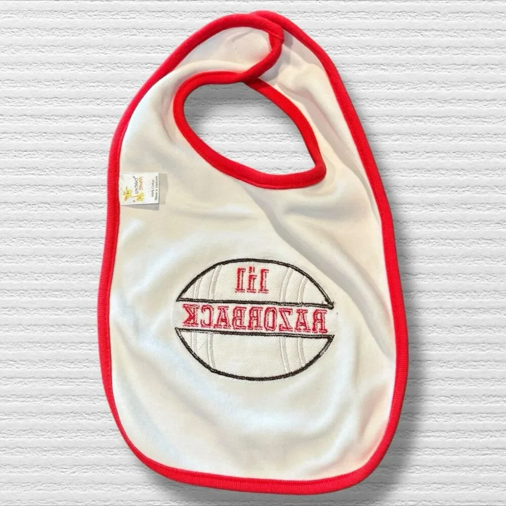 Arkansas “Lil Razorbacks” Embroidered Football Bib With Red Trim NWOT